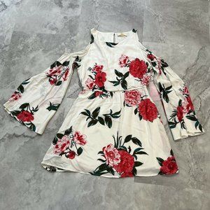 NWT ONETHELAND White Floral Cold Shoulder Mini Dress‎ Size Large L